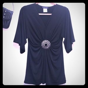 FLEURISH Black Stretchy Tunic Top Blouse Large